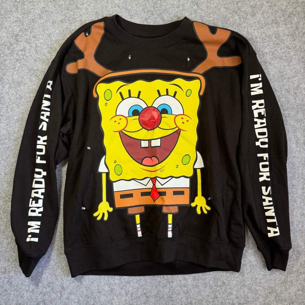 Nickelodeon Mens SpongeBob Light Up Holiday Sweatshirt M Black Fleece